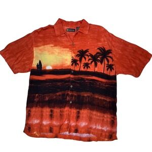 Vintage Wingo Hawaiian Shirt Sunset Beach‎ Palm Trees Surfer Rayon Mens L